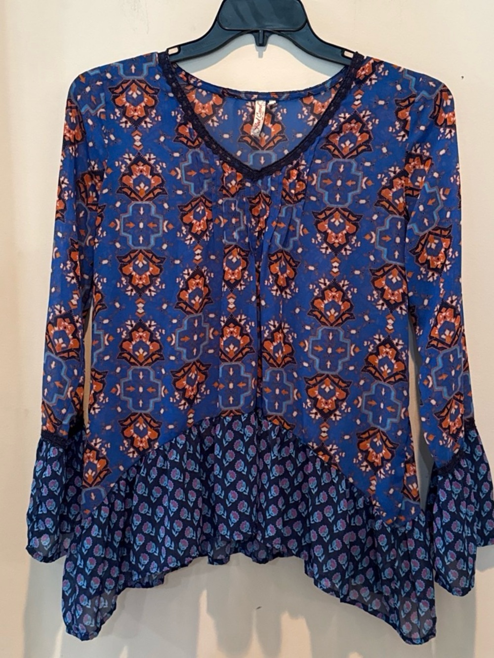 Red Camel Blue and Orange Floral V-Neck Tunic